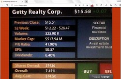 @ Wall Street - * Company Name : Getty Realty Corp., * Market Cap : $517.94 Million, * Per Share Price : $15.58 * Shares Owned : 37,436, * Description : A real estate investment trust.