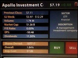 * Company Name : Apollo Investment Corp.., * Market Cap : $1.36 Billion, * Per Share Price : $7.19 * Shares Owned : 187,717, * Description : A management investment company.